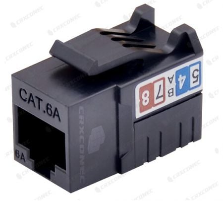مقبس Cat.6A UTP بزاوية 90 درجة باللون الأسود - مفتاح RJ45 لكيبل الشبكة Cat.6A بزاوية 180 درجة.